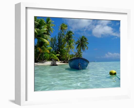 Blue Skiff Bora Bora Lagoon-Lawrence Da Luz Photography-Framed Photographic Print