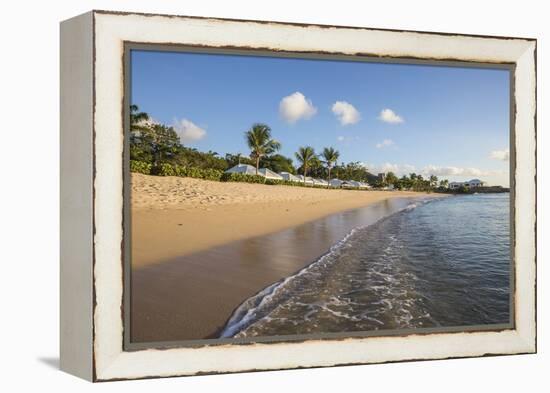 Blue Sky and Palm Trees Frame the Beach and the Caribbean Sea, Hawksbill Bay, Antigua-Roberto Moiola-Framed Premier Image Canvas