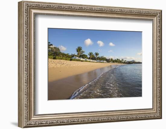 Blue Sky and Palm Trees Frame the Beach and the Caribbean Sea, Hawksbill Bay, Antigua-Roberto Moiola-Framed Photographic Print