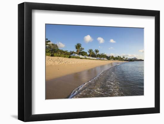 Blue Sky and Palm Trees Frame the Beach and the Caribbean Sea, Hawksbill Bay, Antigua-Roberto Moiola-Framed Photographic Print