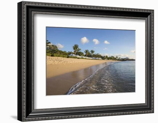 Blue Sky and Palm Trees Frame the Beach and the Caribbean Sea, Hawksbill Bay, Antigua-Roberto Moiola-Framed Photographic Print