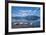 Blue sky at dusk and snowy peaks are reflected in the frozen sea at Oteren Storfjorden Lapland Lyng-ClickAlps-Framed Photographic Print