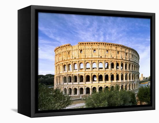 Blue sky at sunrise frames the ancient Colosseum (Flavian Amphitheatre), UNESCO World Heritage Site-Roberto Moiola-Framed Premier Image Canvas