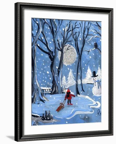 Blue Sledding Christmas-sylvia pimental-Framed Art Print