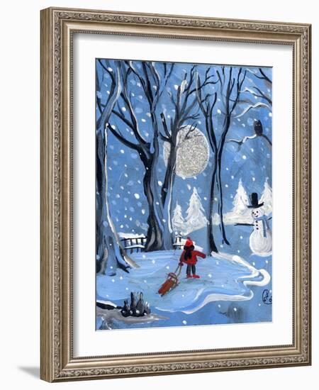 Blue Sledding Christmas-sylvia pimental-Framed Art Print