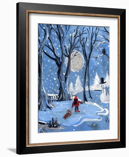 Blue Sledding Christmas-sylvia pimental-Framed Art Print