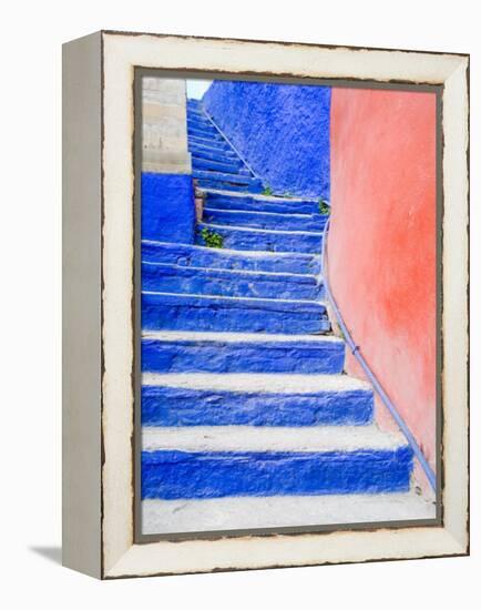 Blue Stairs Leading to Restaurant, Guanajuato, Mexico-Julie Eggers-Framed Premier Image Canvas