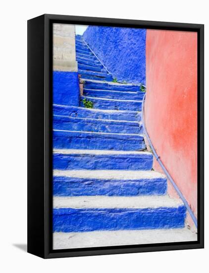 Blue Stairs Leading to Restaurant, Guanajuato, Mexico-Julie Eggers-Framed Premier Image Canvas