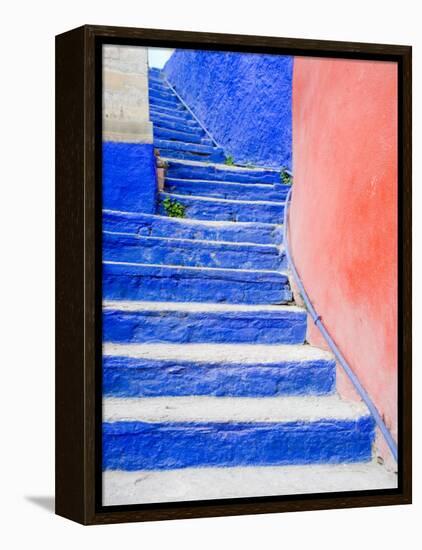 Blue Stairs Leading to Restaurant, Guanajuato, Mexico-Julie Eggers-Framed Premier Image Canvas