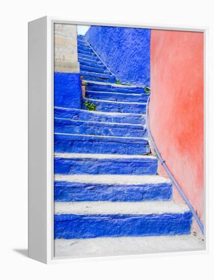 Blue Stairs Leading to Restaurant, Guanajuato, Mexico-Julie Eggers-Framed Premier Image Canvas