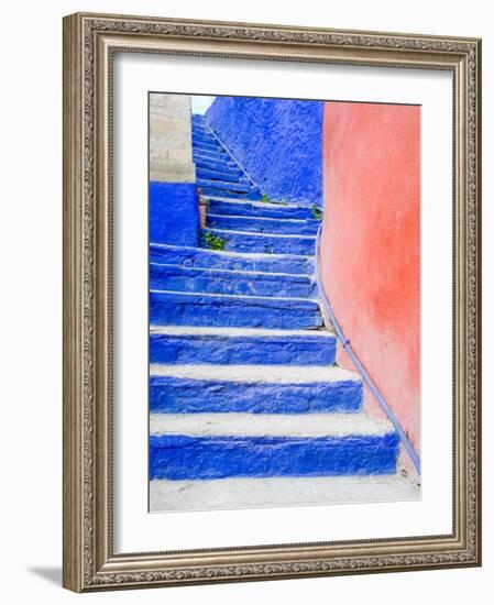 Blue Stairs Leading to Restaurant, Guanajuato, Mexico-Julie Eggers-Framed Photographic Print