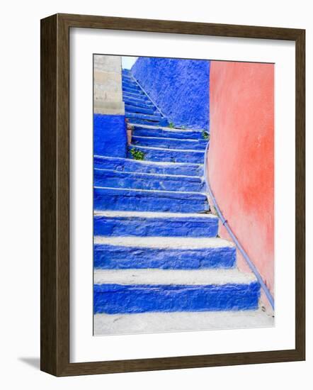 Blue Stairs Leading to Restaurant, Guanajuato, Mexico-Julie Eggers-Framed Photographic Print