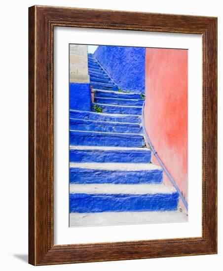 Blue Stairs Leading to Restaurant, Guanajuato, Mexico-Julie Eggers-Framed Photographic Print