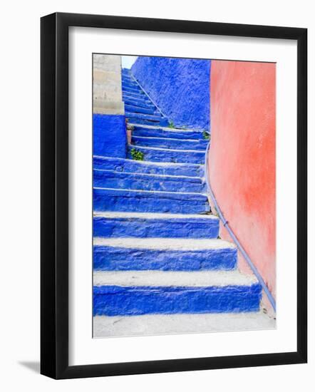 Blue Stairs Leading to Restaurant, Guanajuato, Mexico-Julie Eggers-Framed Photographic Print