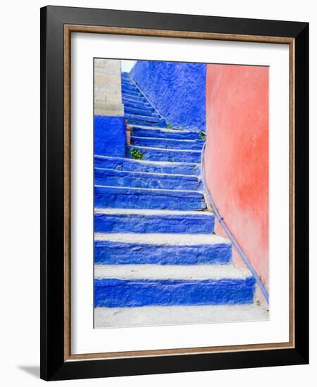 Blue Stairs Leading to Restaurant, Guanajuato, Mexico-Julie Eggers-Framed Photographic Print