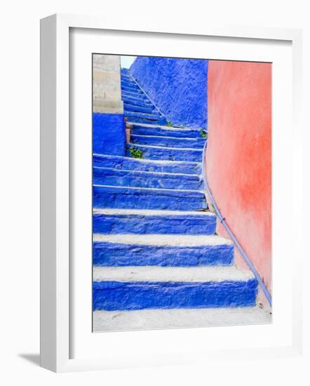 Blue Stairs Leading to Restaurant, Guanajuato, Mexico-Julie Eggers-Framed Photographic Print