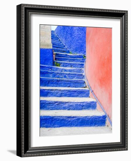 Blue Stairs Leading to Restaurant, Guanajuato, Mexico-Julie Eggers-Framed Photographic Print