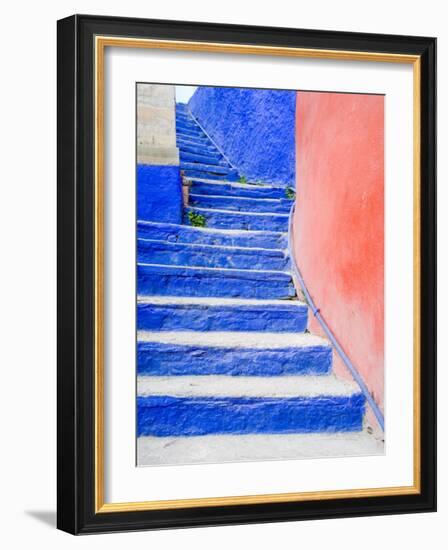 Blue Stairs Leading to Restaurant, Guanajuato, Mexico-Julie Eggers-Framed Photographic Print