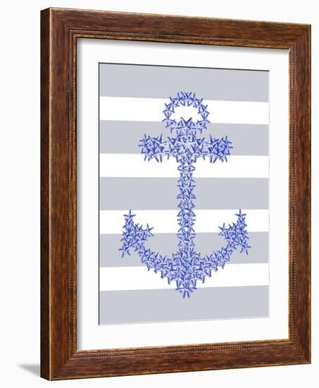 Blue Starfish Anchor on Grey and White-Fab Funky-Framed Art Print