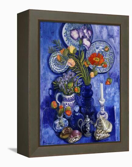 Blue Still Life with Poppies and Shells-Isy Ochoa-Framed Premier Image Canvas