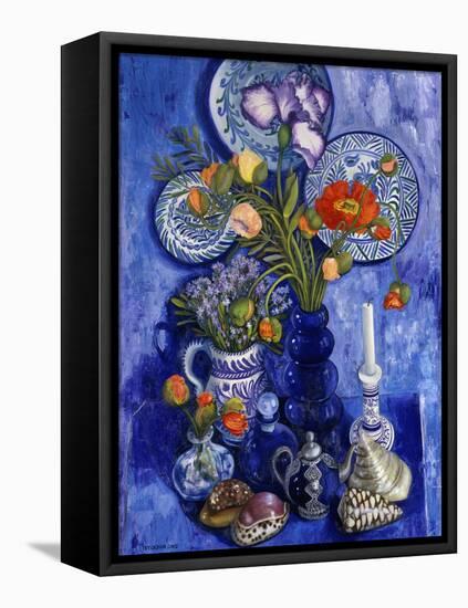 Blue Still Life with Poppies and Shells-Isy Ochoa-Framed Premier Image Canvas