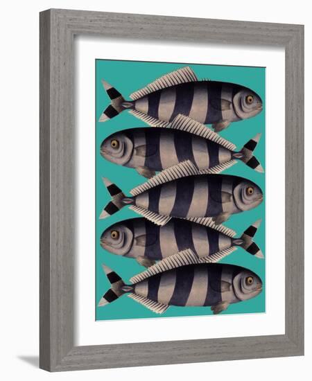 Blue Striped Fish-Fab Funky-Framed Art Print