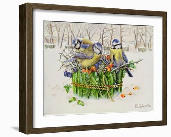 Blue Tits in Leaf Nest, 1996-E.B. Watts-Framed Giclee Print