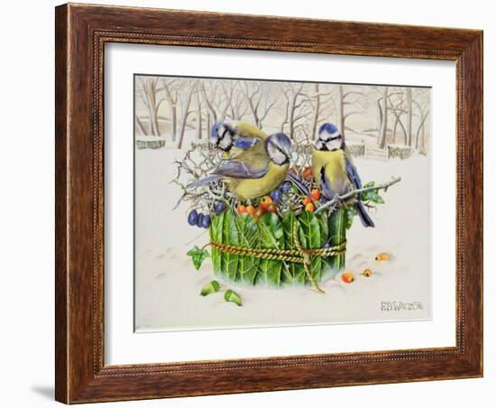 Blue Tits in Leaf Nest, 1996-E.B. Watts-Framed Giclee Print