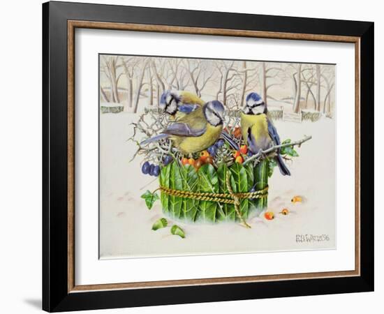 Blue Tits in Leaf Nest, 1996-E.B. Watts-Framed Giclee Print