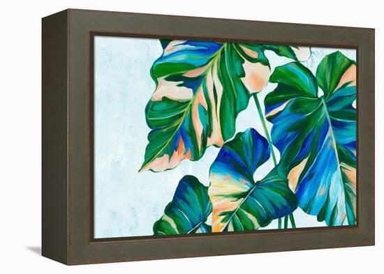 Blue Tropical Leaves I-Alex Black-Framed Stretched Canvas