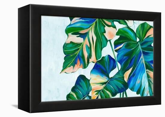 Blue Tropical Leaves I-Alex Black-Framed Stretched Canvas