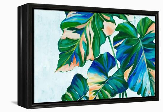 Blue Tropical Leaves I-Alex Black-Framed Stretched Canvas