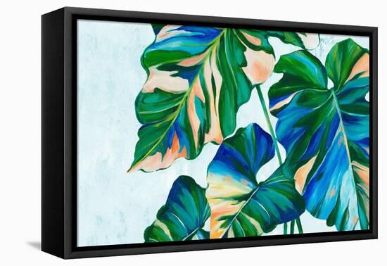 Blue Tropical Leaves I-Alex Black-Framed Stretched Canvas