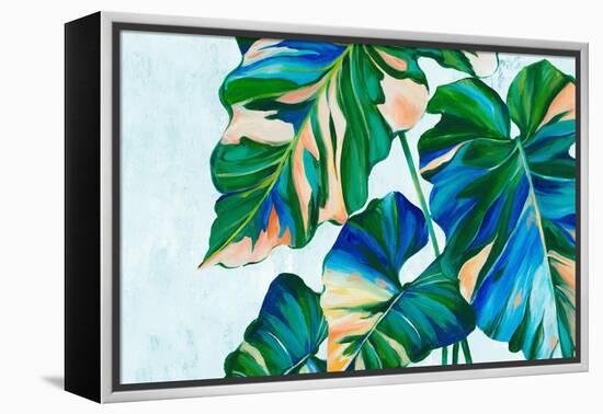 Blue Tropical Leaves I-Alex Black-Framed Stretched Canvas