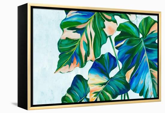 Blue Tropical Leaves I-Alex Black-Framed Stretched Canvas