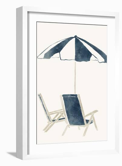 Blue Umbrella and Chairs-Yuyu Pont-Framed Art Print
