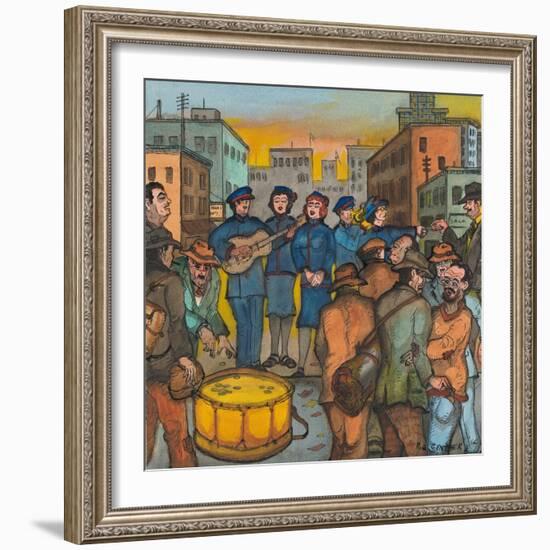 Blue-Uniformed Members of the Salvation Army Singing, Playing their Instruments and Saving Souls-Ronald Ginther-Framed Giclee Print