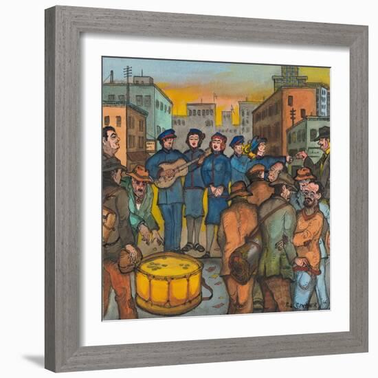 Blue-Uniformed Members of the Salvation Army Singing, Playing their Instruments and Saving Souls-Ronald Ginther-Framed Giclee Print