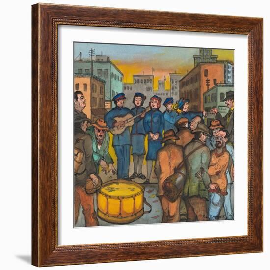 Blue-Uniformed Members of the Salvation Army Singing, Playing their Instruments and Saving Souls-Ronald Ginther-Framed Giclee Print