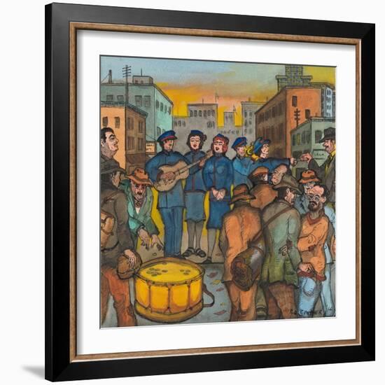 Blue-Uniformed Members of the Salvation Army Singing, Playing their Instruments and Saving Souls-Ronald Ginther-Framed Giclee Print