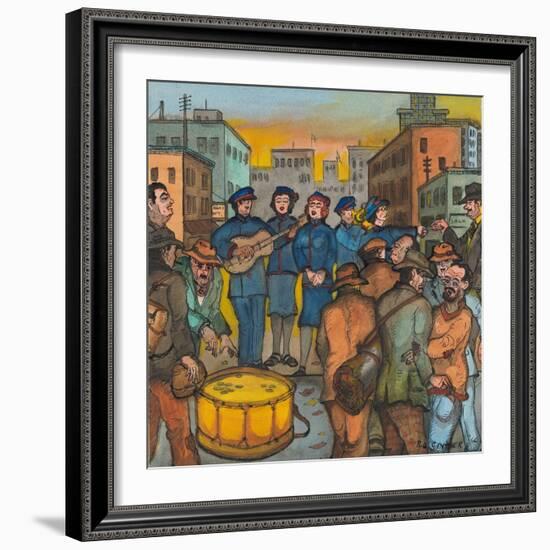 Blue-Uniformed Members of the Salvation Army Singing, Playing their Instruments and Saving Souls-Ronald Ginther-Framed Giclee Print