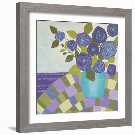 Blue Vase, Purple Flowers-Lisa Frances Judd-Framed Art Print