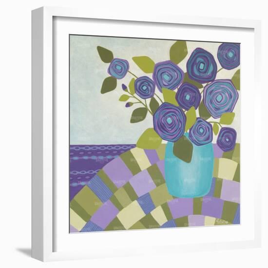 Blue Vase, Purple Flowers-Lisa Frances Judd-Framed Art Print