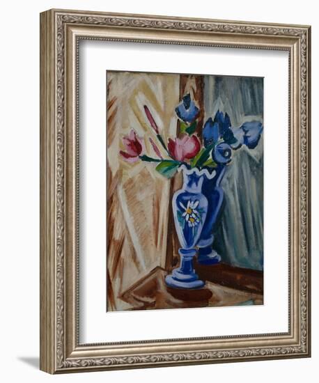 Blue Vase with Flowers, 1913-Olga Vladimirovna Rozanova-Framed Giclee Print