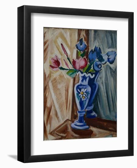 Blue Vase with Flowers, 1913-Olga Vladimirovna Rozanova-Framed Giclee Print