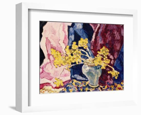 Blue Vase, Yellow Flowers and Curtains, C.1938 (Oil on Canvas)-Louis Valtat-Framed Giclee Print