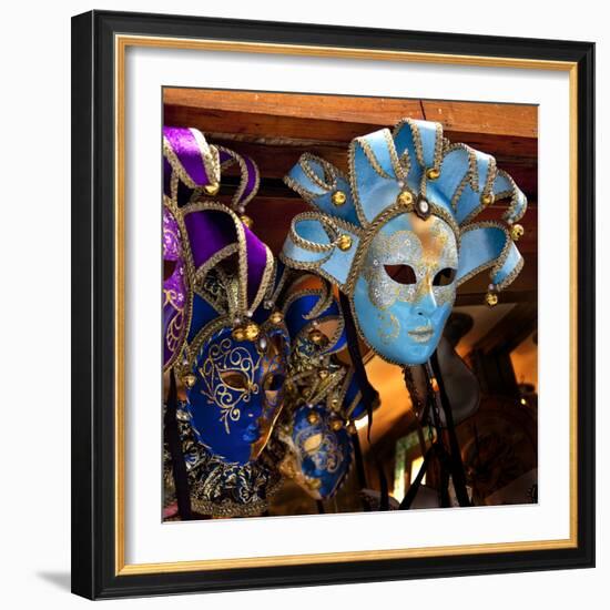 Blue Venetian Masks, Venice, Italy-William Perry-Framed Photographic Print