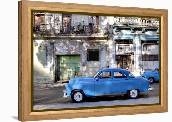 Blue Vintage American Car Parked on a Street in Havana Centro-Lee Frost-Framed Premier Image Canvas