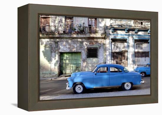 Blue Vintage American Car Parked on a Street in Havana Centro-Lee Frost-Framed Premier Image Canvas