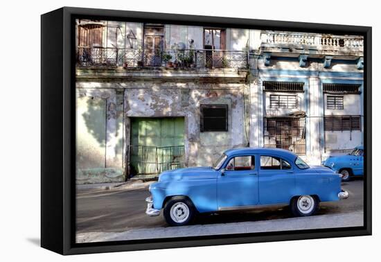 Blue Vintage American Car Parked on a Street in Havana Centro-Lee Frost-Framed Premier Image Canvas